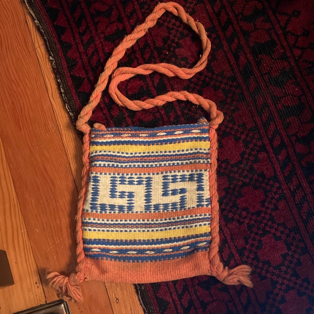 Vintage Handcrafted Greek Multicolor Woven shoulder Bag child size 1970